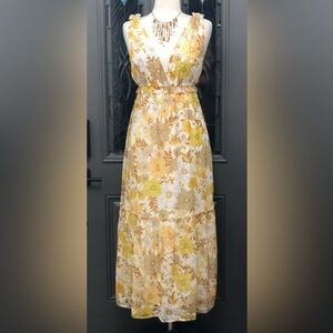 Charlotte Russe Floral Deep Plunge Tiered Chiffon Maxi Dress